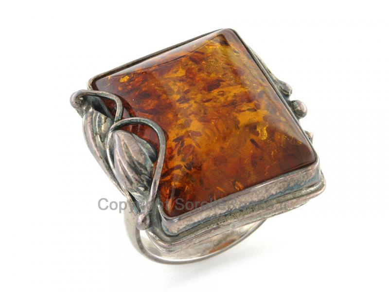 ANELLO ARGENTO CON AMBRA BALTICA MIELE