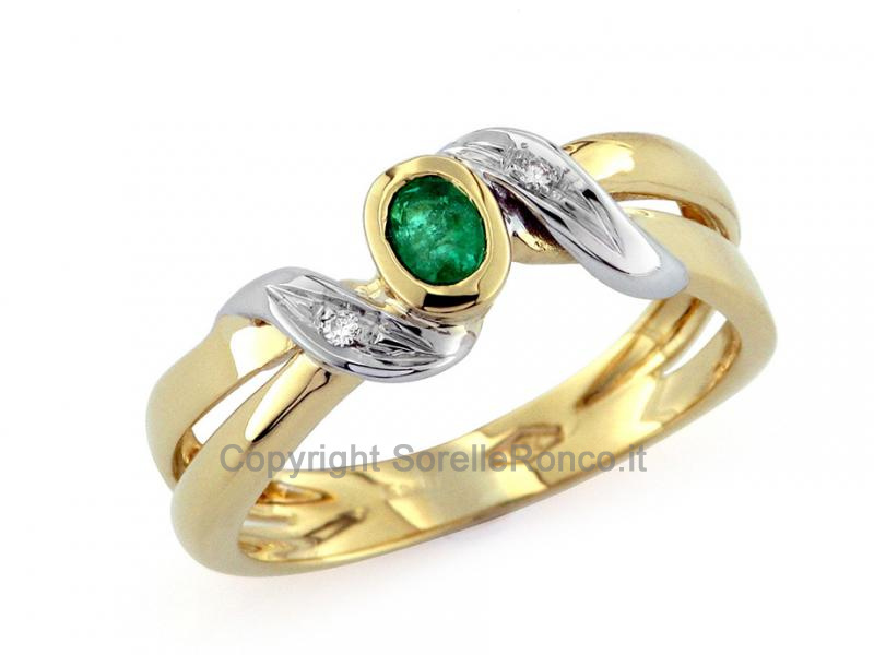ANELLO CON DIAMANTI E SMERALDO 0.30 CT