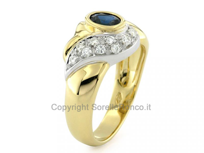 ANELLO ORO DIAMANTI E ZAFFIRO 0.50 CT