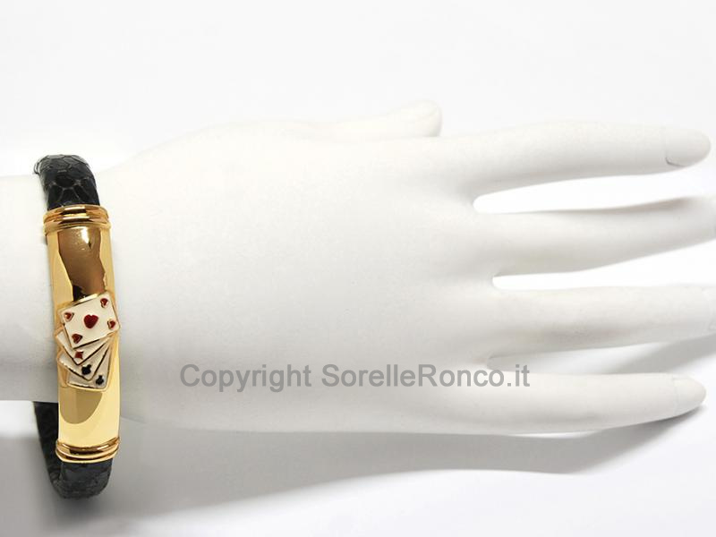 BRACCIALE UOMO PELLE E ORO