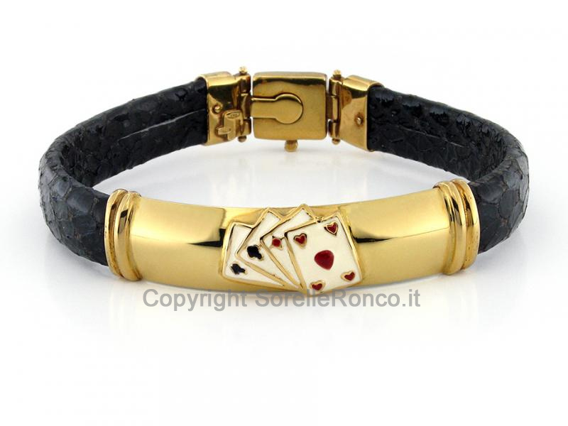 BRACCIALE UOMO PELLE E ORO