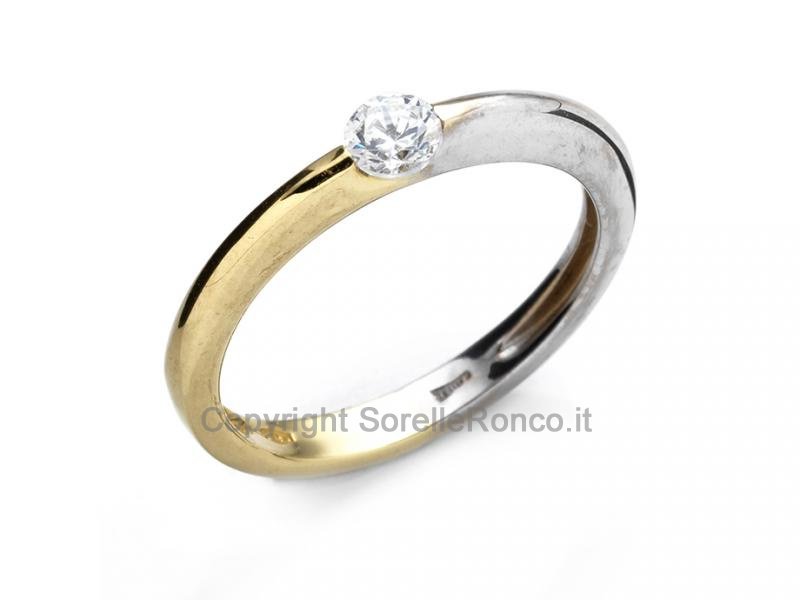 ANELLO SOLITARIO ORO BICOLOR E ZIRCONE