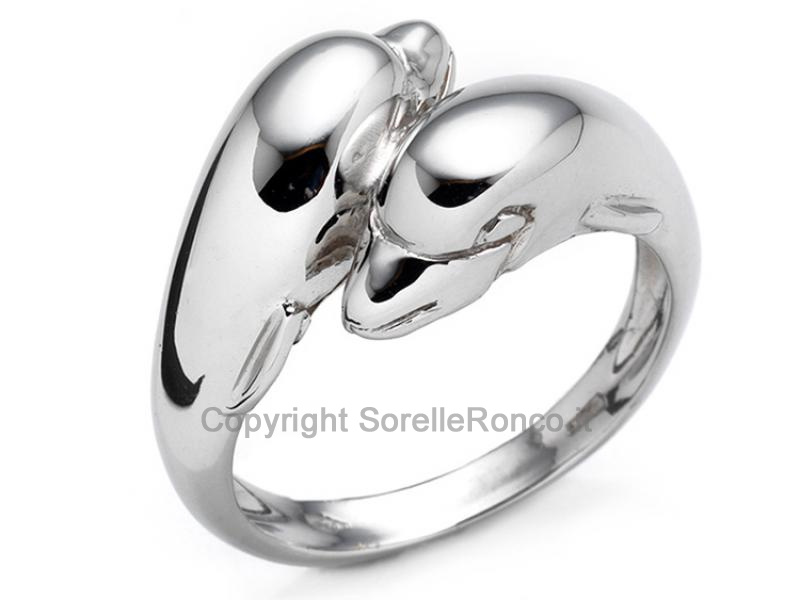 ANELLO DELFINI CONTRARIE IN ORO BIANCO 