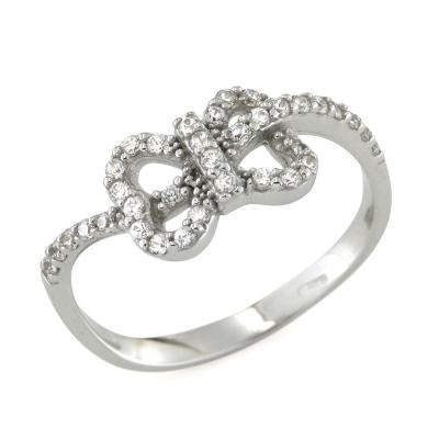 Anello a Fiocco in Oro Bianco 18 Kt e Zirconi 