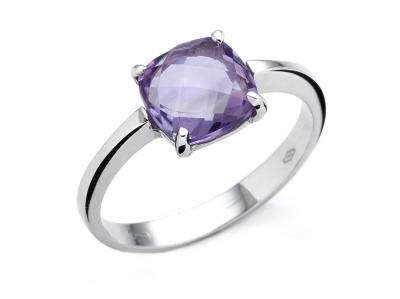 Anello in Oro Bianco e Zircone Viola