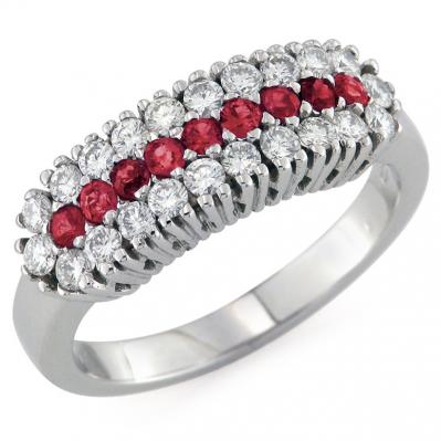 Anello Oro Diamanti e Rubini Pavé