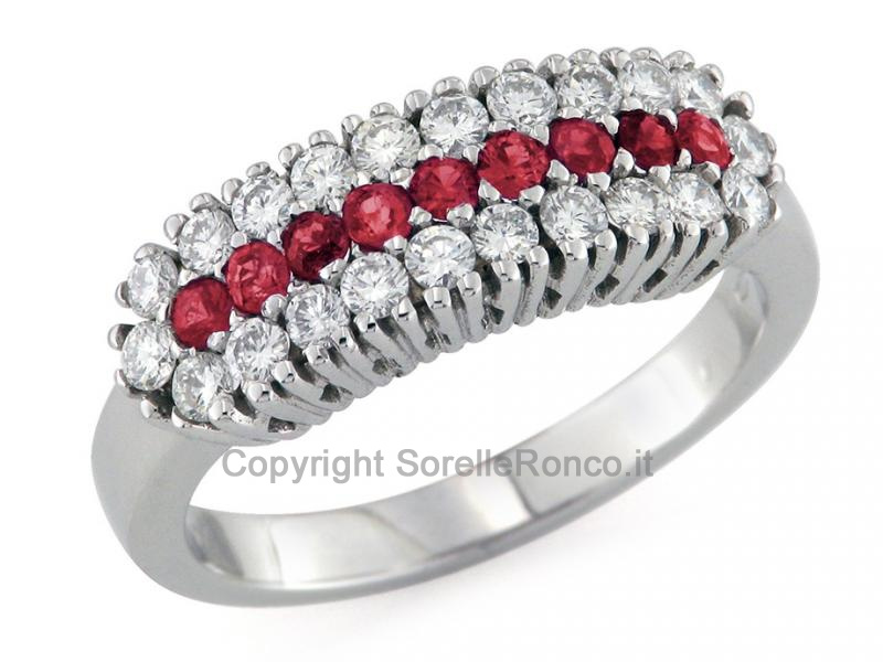 Anello pavè rubini e diamanti