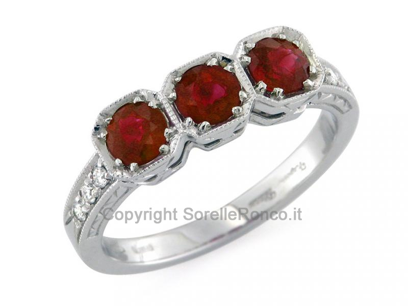 Anello trilogy diamanti e rubini