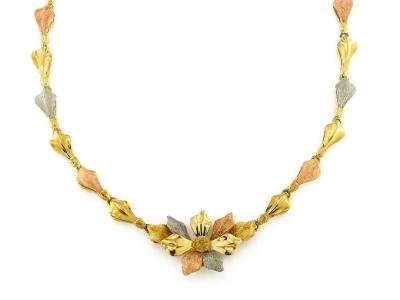 Girocollo Foglie e Fiore in Oro 18 Kt
