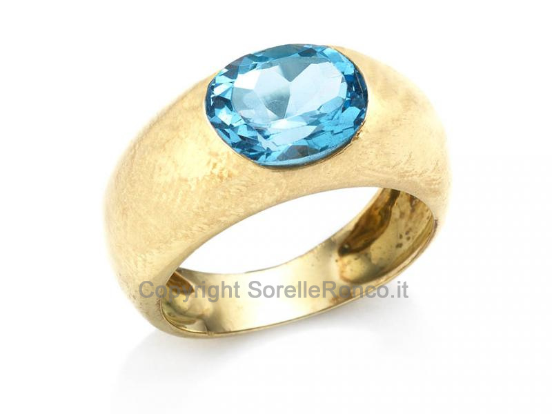ANELLO IN ORO GIALLO E ZIRCONE AZZURRO