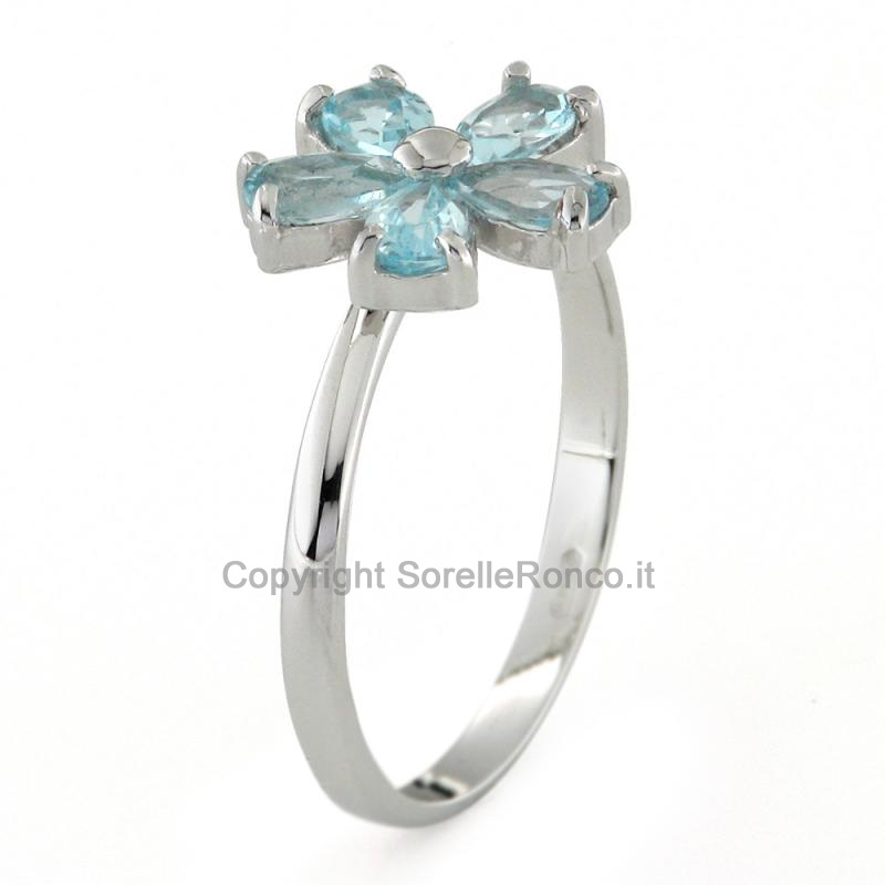 ANELLO A FIORI IN ORO BIANCO 18KT E ZIRCONI 