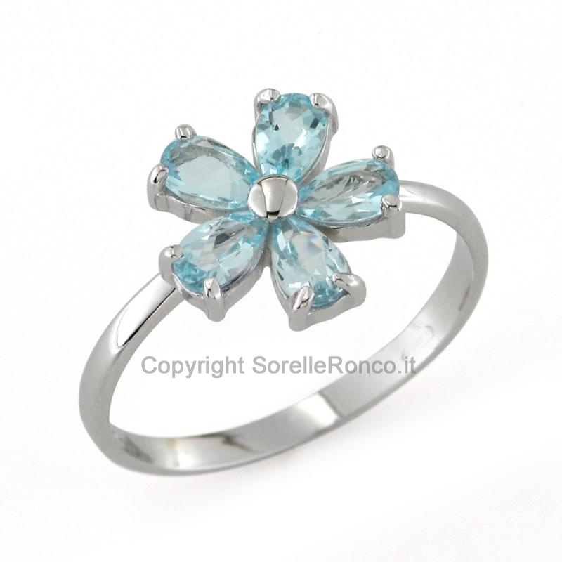 ANELLO A FIORI IN ORO BIANCO 18KT E ZIRCONI 
