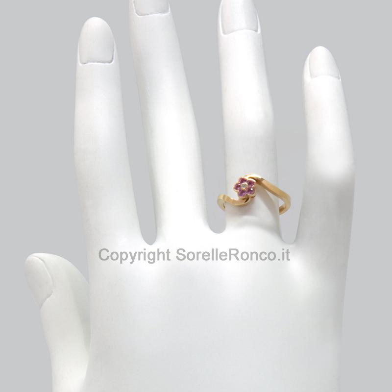 ANELLO FIORE IN ORO GIALLO E ZIRCONI 