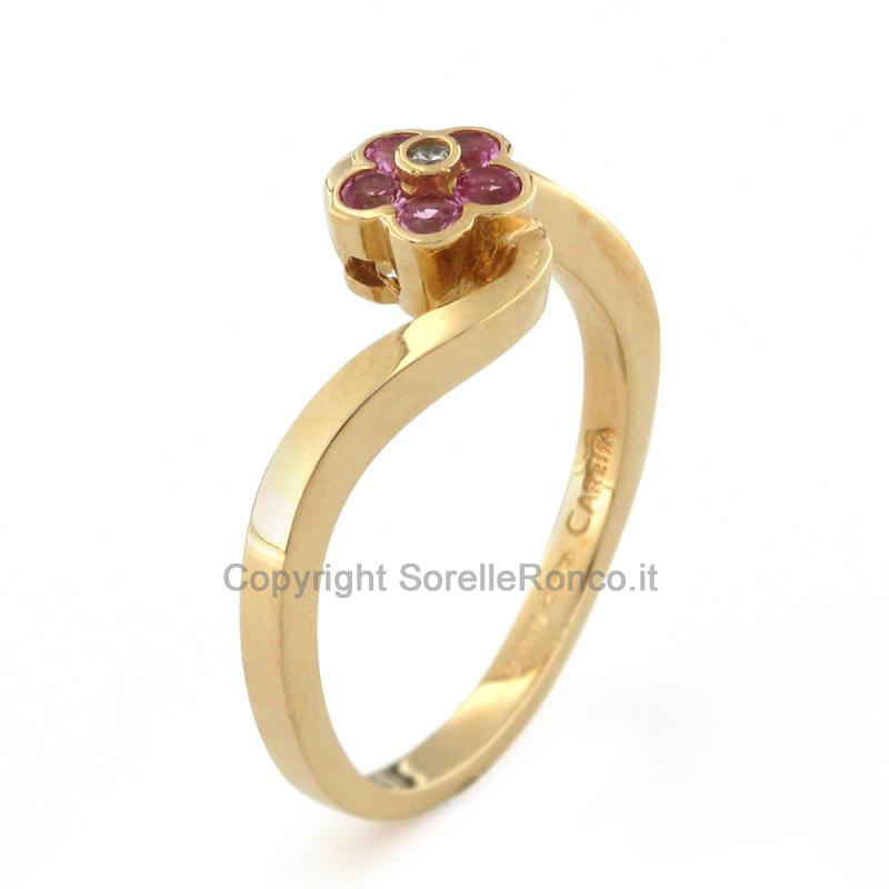 ANELLO FIORE IN ORO GIALLO E ZIRCONI 