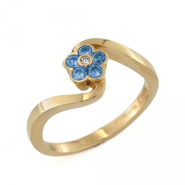 CF01694 - Anello Fiore Blu in Oro Giallo e Zirconi