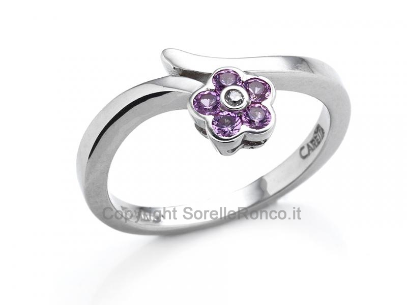 ANELLO FIORE ROSA IN ORO BIANCO 18 KT