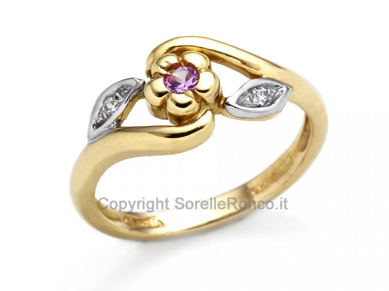 ANELLO FIORE E FOGLIE IN ORO GIALLO 18KT