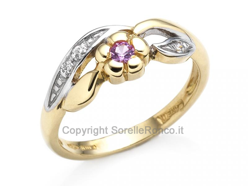 ANELLO FIORE E FOGLIE IN ORO GIALLO 18KT