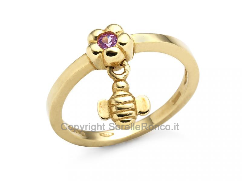 ANELLO IN ORO GIALLO APE E FIORE