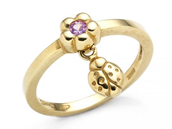 CF01706 - Anello in Oro Giallo Coccinella e Fiore
