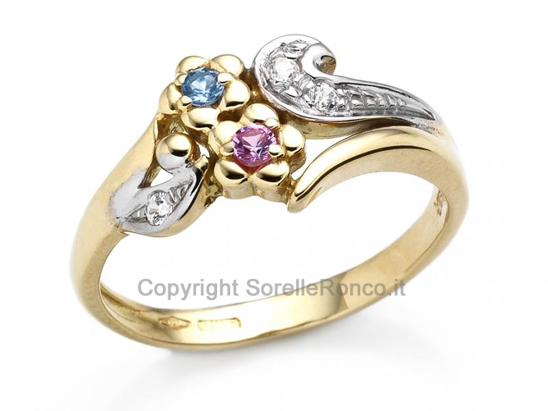 ANELLO FIORE E FOGLIE ORO BICOLOR
