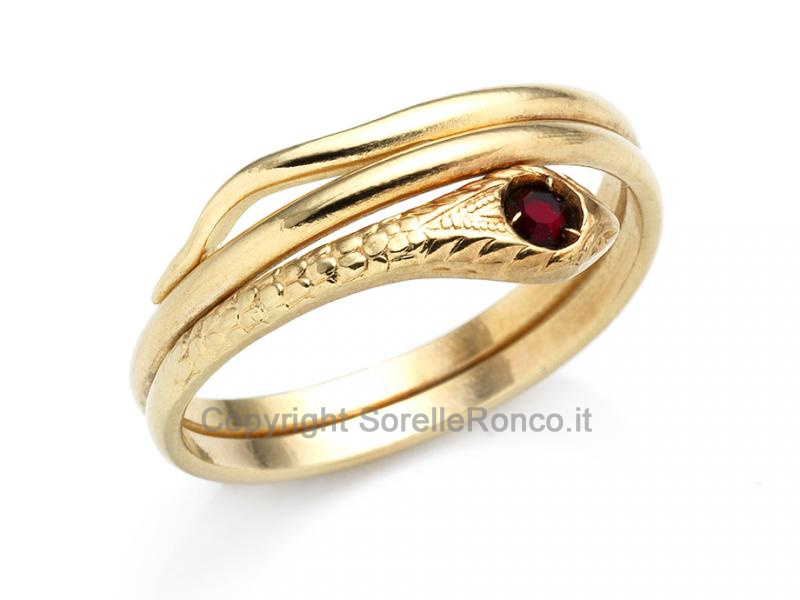 ANELLO SERPENTE ORO E ZIRCONE ROSSO