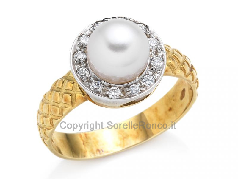 ANELLO ZIRCONI E PERLA Ø 8MM