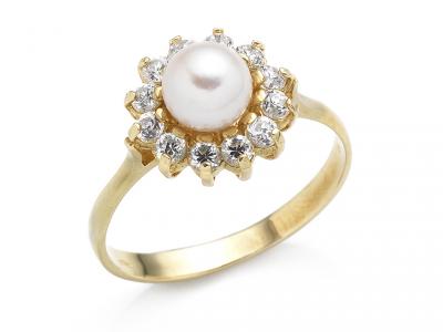 Anello Zirconi e Perla Rosé ø 6 mm