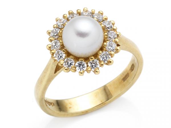 CF01728 - Anello Zirconi e Perla ø 7 mm