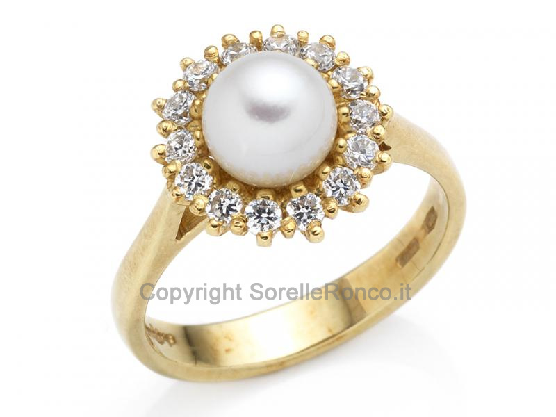 ANELLO ZIRCONI E PERLA Ø 7 MM