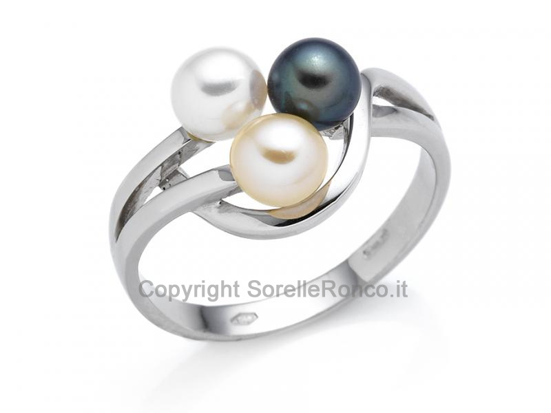 ANELLO INTRECCIATO CON TRIS PERLE Ø 5 MM