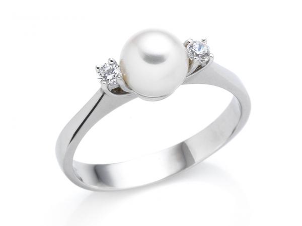 CF01732 - Anello Oro Zirconi e Perla ø 7 mm