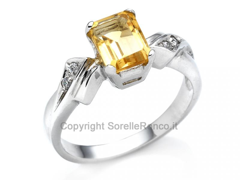 ANELLO ORO BIANCO E ZIRCONE GIALLO