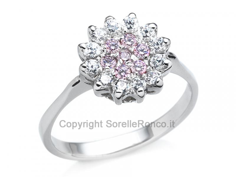 ANELLO A FIORE ORO E ZIRCONI ROSA