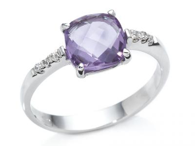 Anello Oro Bianco e Zircone Viola