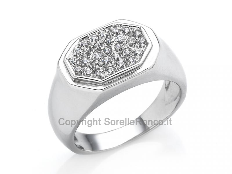 ANELLO A FASCIA ORO BIANCO E ZIRCONI