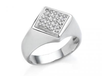 Anello a Rombo Oro Bianco 18 Kt e Zirconi