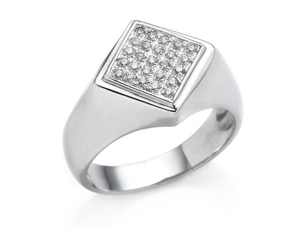 CF01745 - Anello a Rombo Oro Bianco 18 Kt e Zirconi