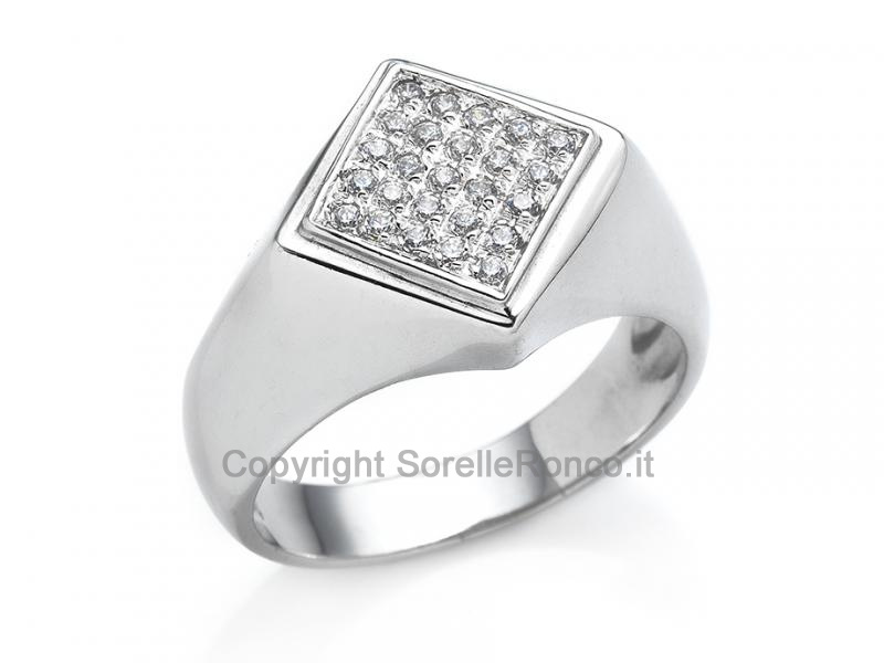 ANELLO A ROMBO ORO BIANCO 18 KT E ZIRCONI