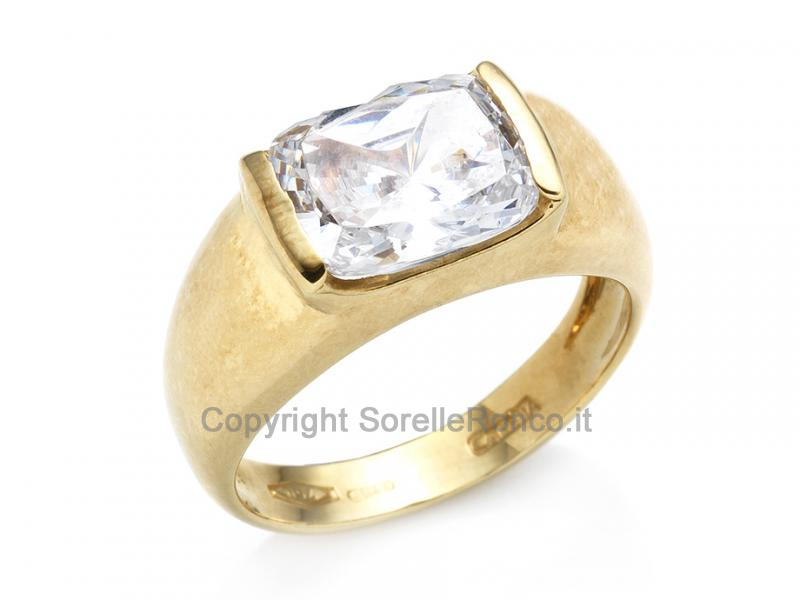 ANELLO A FASCIA ORO GIALLO E ZIRCONE BRILLANTE
