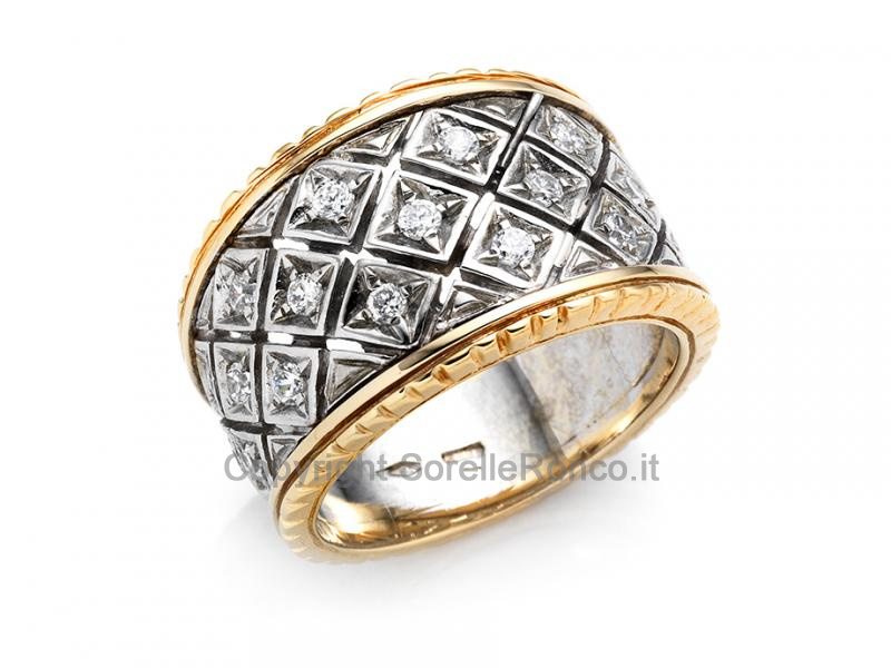 ANELLO ORO  BICOLOR CON ZIRCONI PAVÈ
