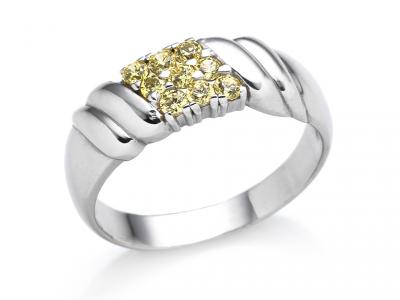 Anello Oro Bianco e Zirconi Gialli