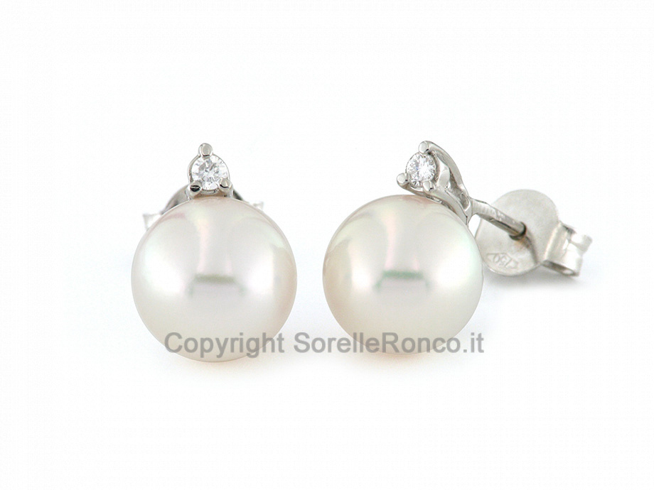 CF01773 - Orecchini con Perle Bianche 8.5-9mm e Diamanti