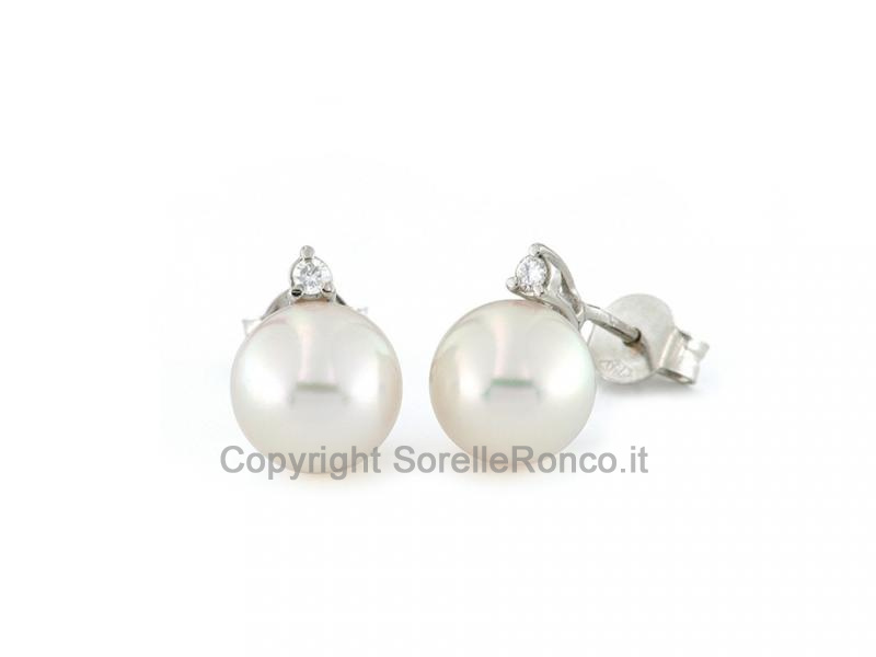 ORECCHINI DIAMANTI 3GRIFFE PERLE 6-6.5MM