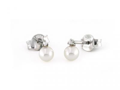 Orecchini Diamanti 3 Griffe Perle Akoya 4.5-5mm