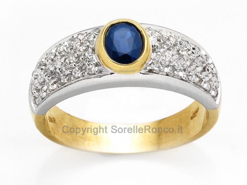 ANELLO ORO DIAMANTI E ZAFFIRO 0.50 CT