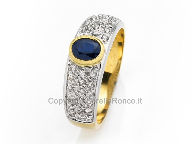 ANELLO ORO DIAMANTI E ZAFFIRO 0.50 CT