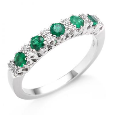 Anello con Diamanti e Smeraldo 0.45 Ct