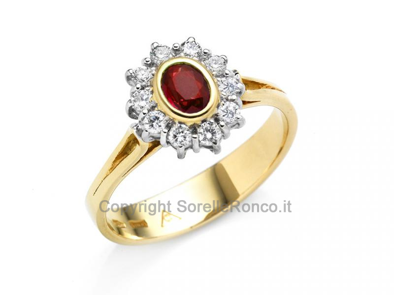 Anello con diamanti e rubino