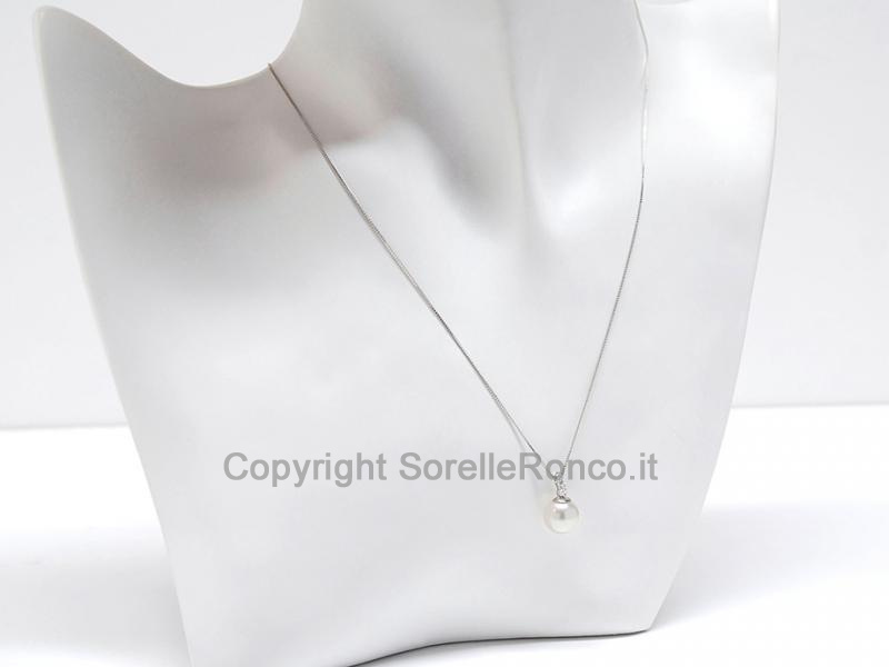 COLLANA ORO DIAMANTI E PERLA Ø 9 MM